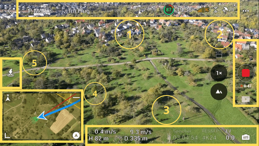 Unterschiedliche Informationen und Funktionen stehen Dir in der DJI Fly App in Verbindung zur DJI Mini 3 Pro zur Verfügung. 